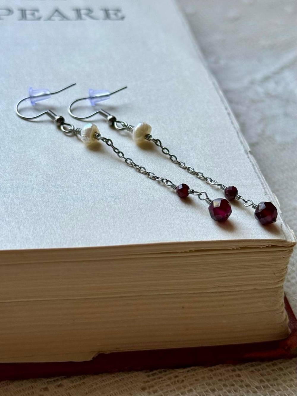 Garnet & Pearl Dangle Earrings